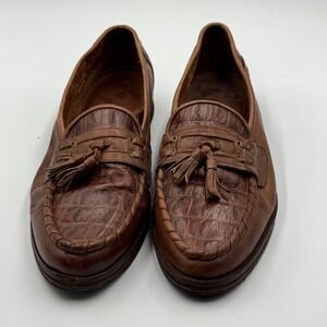 Paolo Fellicce Tassel Loafers Mens 12D Brown Leather Croc Embossed Slip On Shoes